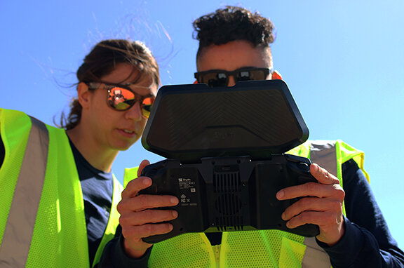 Aaron Marcus and David Cota of Mesilla Valley Search and Rescue attend UAS operations training at the NMSU UAS Test Site located at the Las Cruces Airport